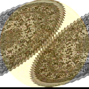 8.2 x 8.2 Feet Round Handmade Wool and Silk Rug: 8.2 x 8.2 Feet Round Handmade Wool and Silk Rug This exquisite round rug measures 8.2 x 8.2 feet and is crafted from a luxurious blend of wool and silk. The wool foundation ensures durability and resi