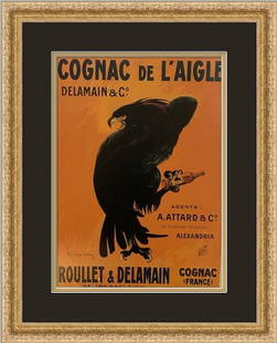Leonetto Cappiello Cognac De L'aigle Art Deco Print 5 x 13 Custom Framed: Leonetto Cappiello Cognac De L'aigle Art Deco Print 5 x 13 Custom Framed This custom-framed advertising poster print showcases the iconic "Cognac De L'aigle" by Leonetto Cappiello, a renowned artist o