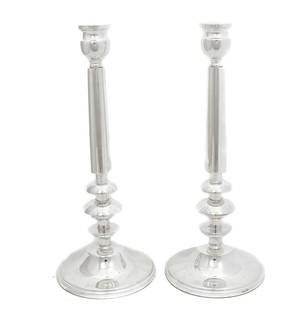 Elegant Handmade 925 Sterling Silver Modern Round Candlesticks 14.5": Elegant Handmade 925 Sterling Silver Modern Round Candlesticks 14.5" This exquisite pair of candlesticks showcases the beauty of fine 925 sterling silver craftsmanship. Handcrafted in Turkey, these sl