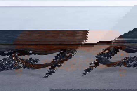 Baroque Style Solid Wood Cocktail Table in Distressed Walnut: Baroque Style Solid Wood Cocktail Table in Distressed Walnut Introducing a stunning Classic Rococo Carved Wood Coffee Table that embodies the elegance of Baroque style. Crafted from solid wood, this c