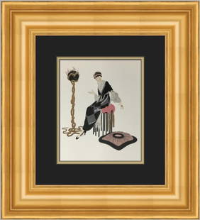 Erte Harmony Art Deco Custom Framed Print 19 x 17 in Offset Lithograph: Erte Harmony Art Deco Custom Framed Print 19 x 17 in Offset Lithograph This exquisite custom framed print titled "Harmony" by renowned artist Erte captures the essence of the Art Deco style. Measuring