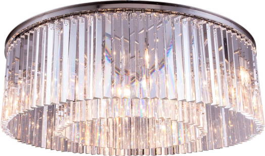 Sydney Collection Royal-Cut Crystal Chandelier 43.5x43.5 Polished Nickel Flush-Mount Light: Sydney Collection Royal-Cut Crystal Chandelier 43.5x43.5 Polished Nickel Flush-Mount Light Illuminate your space with the Sydney Collection Stunning Crystal Chandelier. This exquisite flush-mount