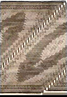 8.4 x 11.5 Black Tabriz Mahi Wool Silk Rug Hand-knotted India 200 KPSI: 8.4 x 11.5 Black Tabriz Mahi Wool Silk Rug Hand-knotted India 200 KPSI This exquisite 8.4 x 11.5-foot Tabriz Mahi rug features a fine weave with a remarkable 200 knots per square inch (KPSI). Hand-kno
