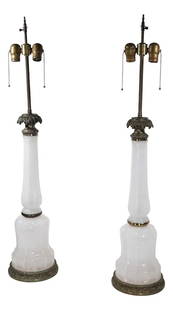 Vintage Stiffel Pair of Opaline Glass Table Lamps French Style: Vintage Stiffel Pair of Opaline Glass Table Lamps French Style This exquisite pair of vintage table lamps showcases sophisticated craftsmanship with their tall design and elegant opaline glass constru