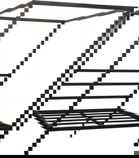 Lennox Industrial Queen Canopy Bed Brass Iron Gunmetal Finish: Lennox Industrial Queen Canopy Bed Brass Iron Gunmetal Finish Transform your bedroom into a sophisticated retreat with this Elegant Gunmetal Queen Canopy Bed. Crafted from sturdy brass iron, this bed