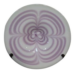 Discontinued Castilian Purple Blown Glass Plate 17.5 Inches: Discontinued Castilian Purple Blown Glass Plate 17.5 Inches This exquisite Castilian Purple & White Blown Glass Plate showcases a stunning blend of colors and craftsmanship. Measuring 17.5 inches in w