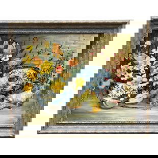 Vintage Regency Floral Still Life Canvas Painting 36.25 x 30.25: Vintage Regency Floral Still Life Canvas Painting 36.25 x 30.25 This vintage Regency floral still life painting on canvas beautifully captures timeless beauty with its intricate brushwork and classic
