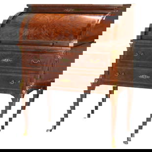 Louis XV Style Rosewood Kingwood Ormolu Roll Top Desk 20th C: Louis XV Style Rosewood Kingwood Ormolu Roll Top Desk 20th C This exquisite roll top lady's desk exemplifies the elegance of the French Louis XV style, crafted from luxurious rosewood and kingwood, em