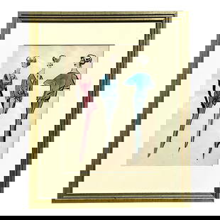 Vintage Jacques Fath Fashion Sketch in Gilt Wood Frame: Vintage Jacques Fath Fashion Sketch in Gilt Wood Frame This exquisite vintage fashion sketch, attributed to renowned designer Jacques Fath and dating back to circa 1950, captures the essence of haute