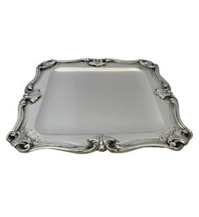 Italian Handmade 925 Sterling Silver Leaf Applique Square Tray 9.50 Inches: Italian Handmade 925 Sterling Silver Leaf Applique Square Tray 9.50 Inches This exquisite square serving tray is crafted from fine Italian 925 sterling silver, showcasing a unique handmade leaf appliq