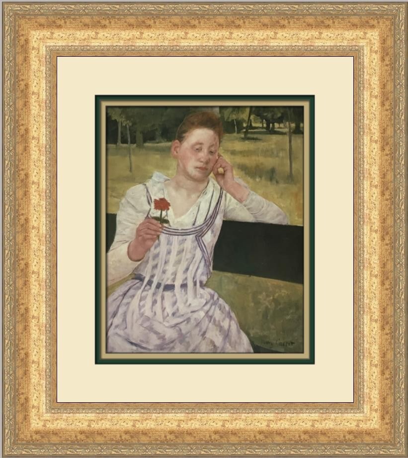 Mary Cassatt Woman with a Red Zinnia Custom Framed Print 19x17: Mary Cassatt Woman with a Red Zinnia Custom Framed Print 19x17 This stunning custom framed print features Mary Cassatt's captivating work titled "Woman with a Red Zinnia." Measuring 19 in. high by 17