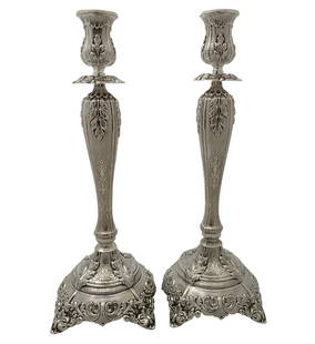 Handmade 925 Sterling Silver Tall Candlesticks 16.25 Inches Leaf Design: Handmade 925 Sterling Silver Tall Candlesticks 16.25 Inches Leaf Design Elevate your home decor with these exquisite tall candlesticks, meticulously handcrafted from 925 sterling silver. Each piece fe