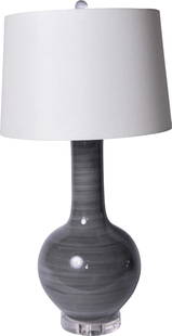 Elegant Small Iron Gray Porcelain Table Lamp 30H Chinese Style: Elegant Small Iron Gray Porcelain Table Lamp 30H Chinese Style Illuminate your space with this charming Small Iron Gray Porcelain Table Lamp, featuring a unique globular vase shape inspired by traditi