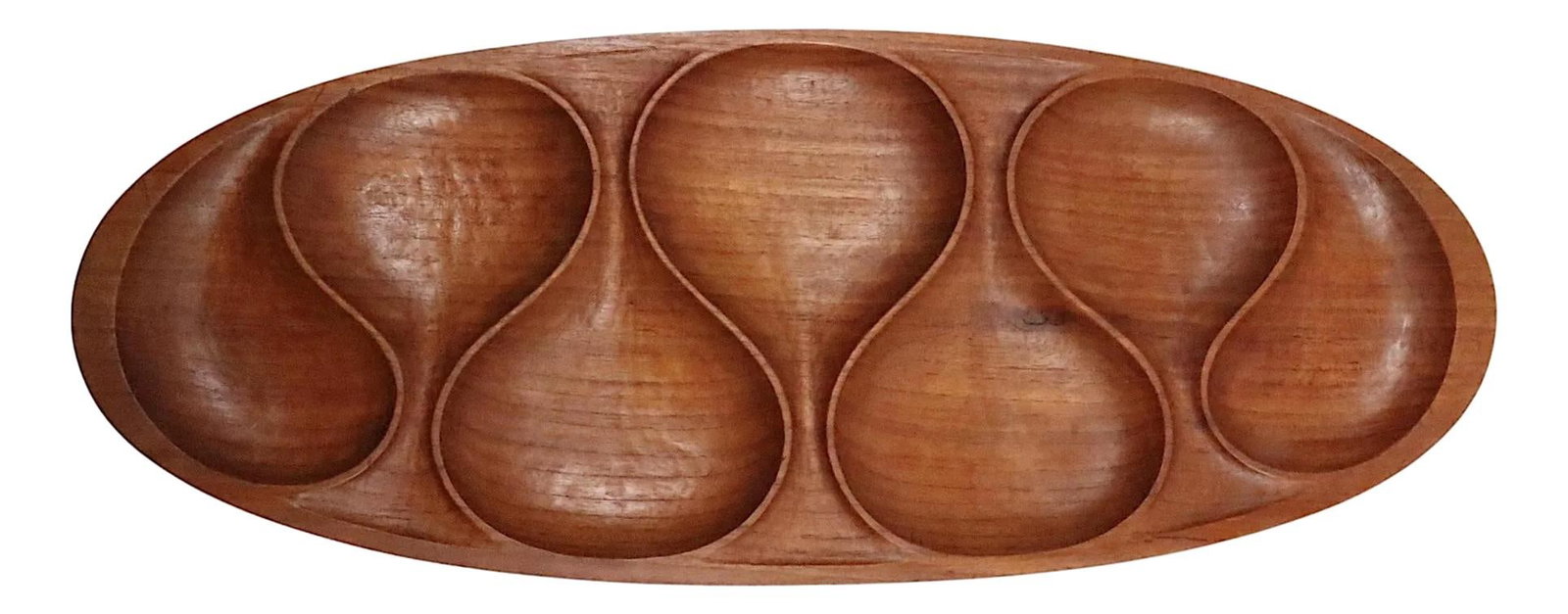 Mid Century Danish Modern Teak Serving Tray by Laur Jensen 22 x 8.75 x 2: Mid Century Danish Modern Teak Serving Tray by Laur Jensen 22 x 8.75 x 2 Classic Mid Century Danish Modern carved teak serving tray by Laur Jensen. The tray features an undulating curvilinear surface,