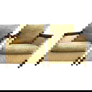 Donghia Merbau Woven Rattan Lounge Chairs Pair Coastal Elegance: Donghia Merbau Woven Rattan Lounge Chairs Pair Coastal Elegance Enhance your living space with this elegant pair of Vintage Coastal Donghia "Merbau" Woven Rattan Lounge Chairs. Featuring sleek, low-pr