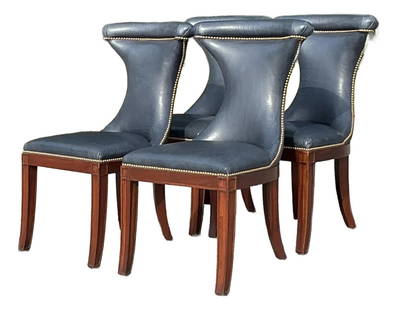 Ralph Lauren Vintage Highgate Leather Dining Chairs Set of 4: Ralph Lauren Vintage Highgate Leather Dining Chairs Set of 4 Enhance your dining experience with this exquisite set of four vintage Regency-style dining chairs by Ralph Lauren. These chairs feature a