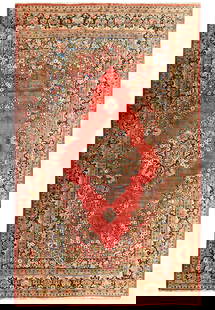 Antique Persian Sarouk Kerman Rug 11' x 18.6' Handwoven Wool: Antique Persian Sarouk Kerman Rug 11' x 18.6' Handwoven Wool Discover the elegance of the 11' x 18.6' Antique Persian Sarouk Open Field Kerman Rug, a stunning example of traditional craftsmanship. Han