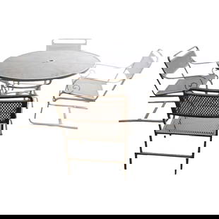 5-Piece Hollywood Regency Patio Dining Set Aluminum Steel White: 5-Piece Hollywood Regency Patio Dining Set Aluminum Steel White Transform your outdoor space with this stunning 5-piece Neoclassic Hollywood Regency patio dining set. This elegant set features a round