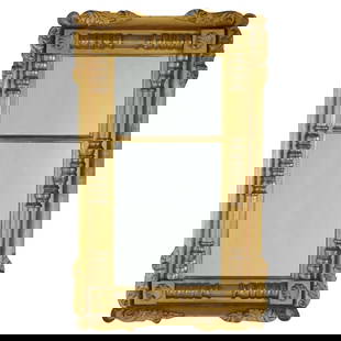 Antique American Empire Giltwood Wall Mirror C1840: Antique American Empire Giltwood Wall Mirror C1840 This exquisite Antique American Empire Classical Wall Mirror showcases a stunning giltwood frame with a column form design, adorned with intricate fo