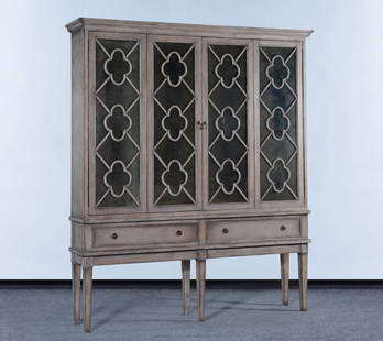 Wilcox French Country TV Cabinet with Bi-Fold Doors in Greige: Wilcox French Country TV Cabinet with Bi-Fold Doors in Greige Introducing the Elegant Wilcox TV Cabinet, a stunning blend of antique charm and modern functionality. This exquisite piece, crafted in a