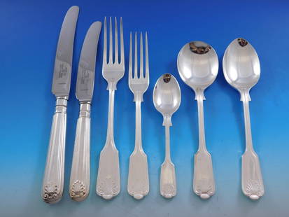 Kenneth Bright Fiddle Shell Silverplate Flatware Set 33 pcs with Drawer Liner: Kenneth Bright Fiddle Shell Silverplate Flatware Set 33 pcs with Drawer Liner Enhance your dining experience with this exquisite Fiddle Shell flatware set by Kenneth Bright. Comprising 33 silverplated