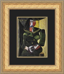 Pablo Picasso Portrait of Dora Maar in Green Custom Framed Print 18x16: Pablo Picasso Portrait of Dora Maar in Green Custom Framed Print 18x16 This exquisite custom framed print features Pablo Picasso's captivating artwork titled 'Portrait of Dora Maar in Green'. The piec