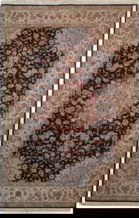Elegant 5.9 x 8.9 Black Sino Tabriz Handmade Wool & Silk Rug: Elegant 5.9 x 8.9 Black Sino Tabriz Handmade Wool & Silk Rug Transform your living space with this exquisite 5.9 x 8.9 Black Sino Tabriz Wool & Silk Fine Quality Rug. Skillfully handmade in China, thi