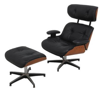 Charles Eames Mid Century Modern Chair Ottoman Black Faux Leather: Charles Eames Mid Century Modern Chair Ottoman Black Faux Leather Experience the timeless elegance of the Charles Eames Design Mid Century Modern Chair & Ottoman, a piece that embodies 50 years of des