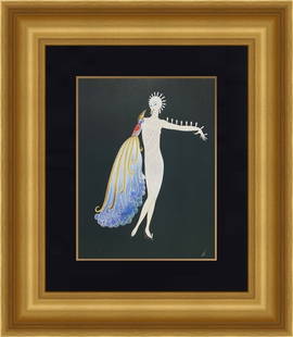 Erte Diva Art Deco Print Custom Framed 18 x 21 Gold Leaf: Erte Diva Art Deco Print Custom Framed 18 x 21 Gold Leaf This exquisite custom framed print titled 'Diva' by Erte showcases a stunning Art Deco style. Created using offset lithography, this medium-siz