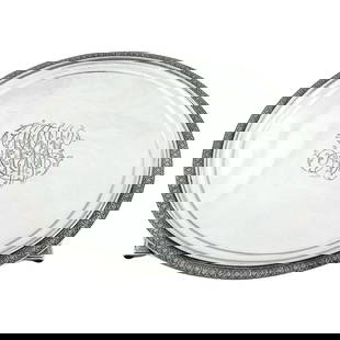Tiffany & Co Sterling Silver Victorian Salver 13 in Diameter: Tiffany & Co Sterling Silver Victorian Salver 13 in Diameter This exquisite sterling silver salver showcases the exceptional craftsmanship of Tiffany & Company, renowned for its timeless elegance. Man