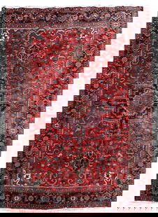 Handcrafted 7.7 x 11.3 Persian Heriz Rug in Vibrant Colors: Handcrafted 7.7 x 11.3 Persian Heriz Rug in Vibrant Colors Enhance your living space with this exquisite 7.7 x 11.3 Traditional Persian Heriz Rug, handcrafted by skilled Persian artisans. This stunnin