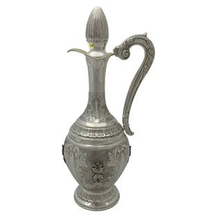Elegant 925 Sterling Silver Fluted Wine Bottle with Leaf Applique 14.50": Elegant 925 Sterling Silver Fluted Wine Bottle with Leaf Applique 14.50" This exquisite wine bottle is crafted from fine 925 sterling silver, showcasing intricate handmade chased swirl leaf applique d