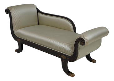 Vintage Regency Chaise Lounge 70" Upholstered Brown Curved Design