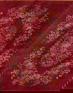 Vintage Chinese Art Deco Wool Rug Red Floral Design 8'11 x 11'5: Vintage Chinese Art Deco Wool Rug Red Floral Design 8'11 x 11'5 Discover this stunning vintage Chinese Art Deco hand-knotted wool rug, featuring a vibrant red field adorned with a multicolor