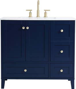 Elegant Lighting 36" Blue Transitional Bathroom Vanity with Gold Accents: Elegant Lighting 36" Blue Transitional Bathroom Vanity with Gold Accents This elegant 36" blue vanity combines modern style with functional design, perfect for your bathroom or dressing area.