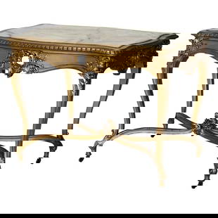 Antique Louis XIV Giltwood Onyx Inset Parlor Table C1890: Antique Louis XIV Giltwood Onyx Inset Parlor Table C1890 This exquisite Antique Louis XIV parlor table features a stunning giltwood frame with elegant foliate elements and an inset onyx top, showcasin