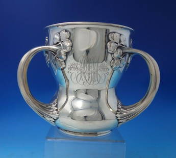 Gorham Sterling Silver Loving Cup 7 x 6 with Three Leaf Clovers: Gorham Sterling Silver Loving Cup 7 x 6 with Three Leaf Clovers This exquisite Gorham Sterling Silver Loving Cup features beautifully applied three-leaf clovers, showcasing the craftsmanship of the re