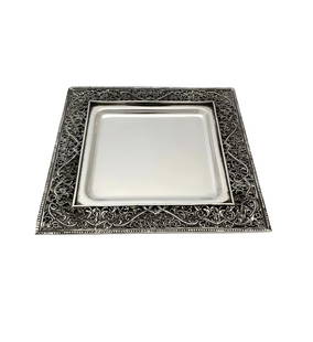 Exquisite Italian 925 Sterling Silver Floral Lace Square Tray 8.25": Exquisite Italian 925 Sterling Silver Floral Lace Square Tray 8.25" Enhance your dining experience with this exquisite Fine Italian 925 Sterling Silver Handmade Heavy Floral Lace Ornate Square Tray. C