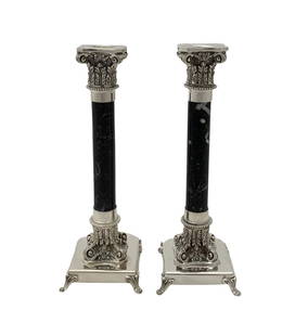 Elegant Italian 925 Sterling Silver Handmade Floral Column Candlesticks: Elegant Italian 925 Sterling Silver Handmade Floral Column Candlesticks Elevate your decor with these exquisite Fine Italian 925 Sterling Silver Handmade Floral Ornate Column Candlesticks. Crafted fro