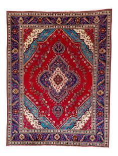 Vintage Persian Hand-Knotted Wool Rug 10' x 12'10' Red Medallion: Vintage Persian Hand-Knotted Wool Rug 10' x 12'10' Red Medallion This exquisite vintage Persian rug features a stunning hand-knotted wool construction with a vibrant red field. Adorned with multicolor