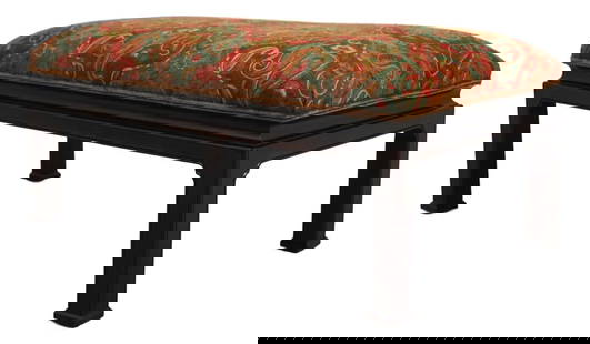 Chinese Chippendale Ottoman Bench with Wool Crewelwork Upholstery: Chinese Chippendale Ottoman Bench with Wool Crewelwork Upholstery This exquisite Chippendale ottoman bench showcases a classic Chinese Chippendale form, expertly crafted and newly reupholstered with h