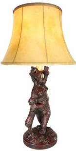 Rustic Lodge Bear Table Lamp 28in Oxblood Red Yellow: Rustic Lodge Bear Table Lamp 28in Oxblood Red Yellow Illuminate your space with this Unique Bear Table Lamp, perfect for rustic decor enthusiasts. Standing at 28 inches tall, this striking lamp featur