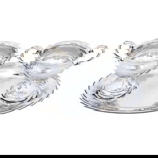 Fred Hirsch Sterling Silver Tea Suite Set of 3 1939: Fred Hirsch Sterling Silver Tea Suite Set of 3 1939 This elegant set includes a sterling silver creamer, sugar bowl, and tray, showcasing a refined simplicity characteristic of the 1930s. The understa