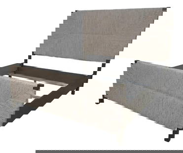 Bernhardt Alannis King Size Bed Gray Weathered Abaca Woven Design: Bernhardt Alannis King Size Bed Gray Weathered Abaca Woven Design Introducing the Bernhardt Alannis King Size Woven Panel Bed, a stunning piece crafted around 2020. This bed features exceptional quali