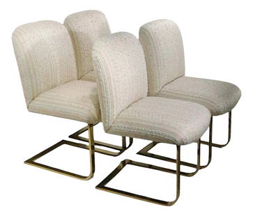 Chic Set of 4 Hollywood Regency Postmodern Dining Chairs Brass Upholstery: Chic Set of 4 Hollywood Regency Postmodern Dining Chairs Brass Upholstery This stunning set of four dining chairs embodies the chic elegance of Hollywood Regency and Postmodern style, making them a pe