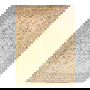 Antique Persian Kashan Handmade Floral Wool Rug 10'6 x 14'4 Beige: Antique Persian Kashan Handmade Floral Wool Rug 10'6 x 14'4 Beige Discover the elegance of this Antique Kashan hand-knotted wool rug featuring a stunning beige color field adorned with a classic flora