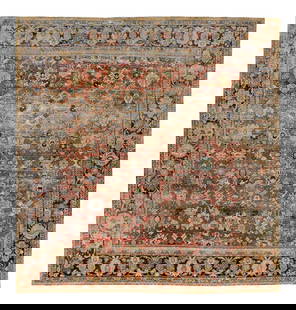 Antique Persian Mahal Wool Rug Floral Motif 8'11 x 9'3: Antique Persian Mahal Wool Rug Floral Motif 8'11 x 9'3 This stunning antique Persian Mahal rug showcases exquisite craftsmanship with its hand-knotted wool construction and rich rusted field. The piec