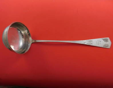 Antique German .800 Silver 13 Inch Soup Ladle Engraved 1908 Leaf Design: Antique German .800 Silver 13 Inch Soup Ladle Engraved 1908 Leaf Design German .800 Silver Soup Ladle Bright-Cut Leaf Design Dated 1908 13" Serving. This piece has an engraving on the handle (dated 19