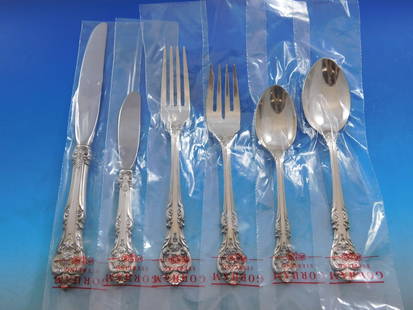 Gorham King Edward Sterling Silver Flatware Set 96 Pcs with Storage Chest: Gorham King Edward Sterling Silver Flatware Set 96 Pcs with Storage Chest Elevate your dining experience with the King Edward Sterling Silver Flatware Set by Gorham, featuring 96 meticulously crafted
