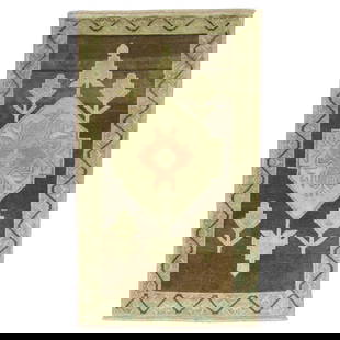 Mid 20th Century Hand-Knotted Turkish Wool Rug 27 x 44: Mid 20th Century Hand-Knotted Turkish Wool Rug 27 x 44 This exquisite mid-20th century vintage Turkish rug features a rich brown and neutral color palette, embodying the timeless style of American Col